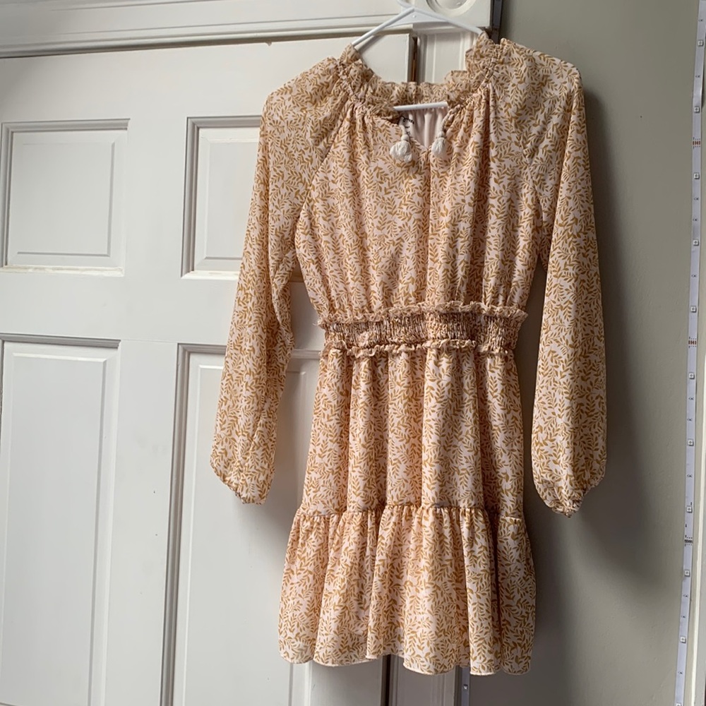 Target childrens dress, size 10-12, gold and cream colored, ruffles